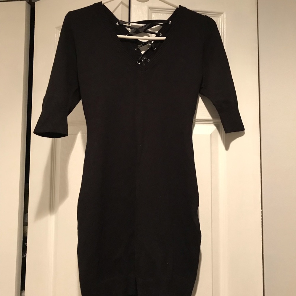 Black V-neck dress